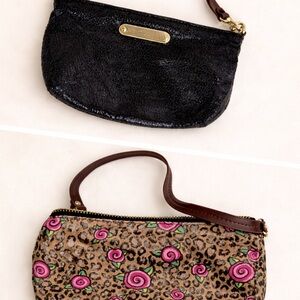 Betsy Johnson black shimmery wristlet or mini purse - animal print